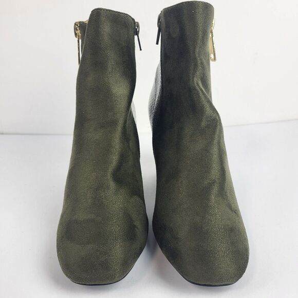 Journee Collection Faux Suede Zipper Ankle Booties Olive Green Women's Size 7 - Picture 6 of 10